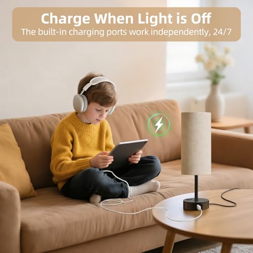 Image of Table Lamp for Bedroom, High-Sensitivity Touch, AC Outlet, USB A+C
