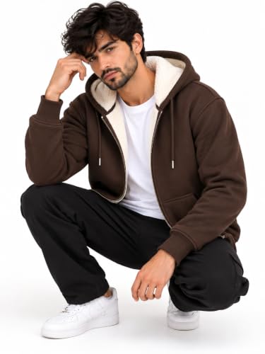 Buy BLACKSTEP Men's Sherpa-Lined Full-Zip Fleece Hoodie (Brown, M) - Image 7