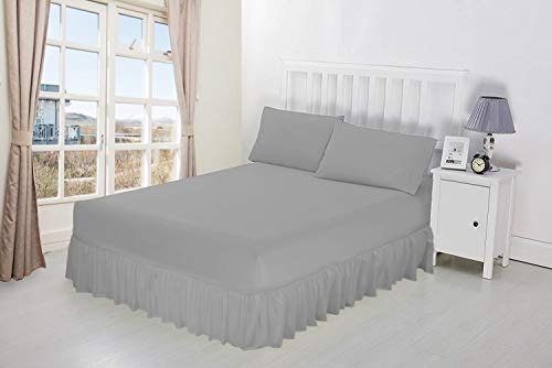 Luxury Percale Frilled Valance Fitted Sheets - 14 Colours, Single, Double, King, Super King (Silver)