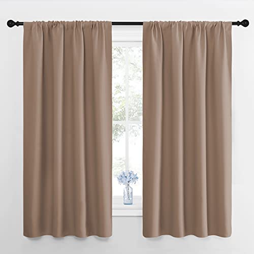 NICETOWN Kids Blackout Curtain Panels - Window Treatment Thermal Insulated Solid Rod Pocket Curtains/Drapes for Bedroom (Set of 2 Panels, 42 by 63 Inch, Cappuccino)