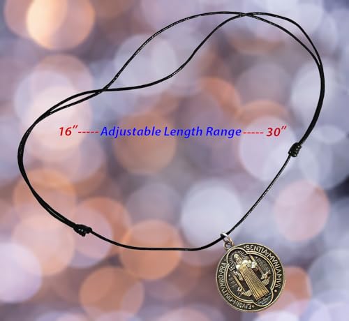 Antique Bronze Saint Benedict of Nursia Medal Pendant Adjustable Waxed Cord Necklace 16-30", Religious Catholic Charm4