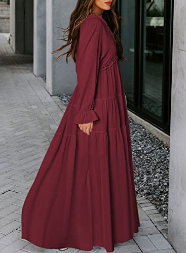 Image of BLENCOT Womens Casual Boho Floral Printed V Neck Long Sleeve Long Maxi Dress Spring Summer Dresses