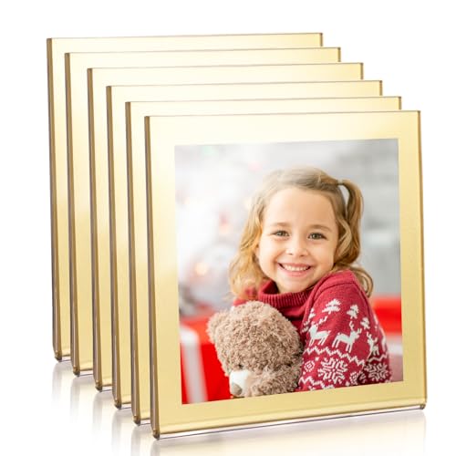 UNIQOOO 6-Pack Gold-Rimmed Acrylic Fridge Magnet Photo Mini Frame...