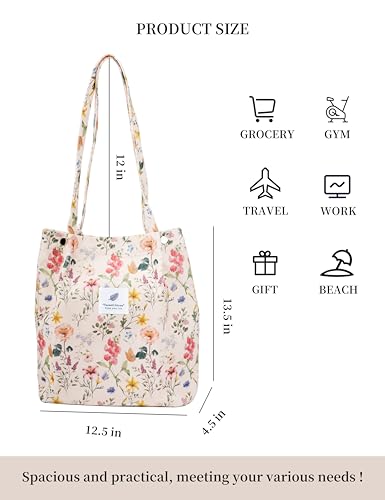 Image of TOPASION Cute Corduroy Tote Bag Canvas Shoulder Handbags for Women Travel Shopping