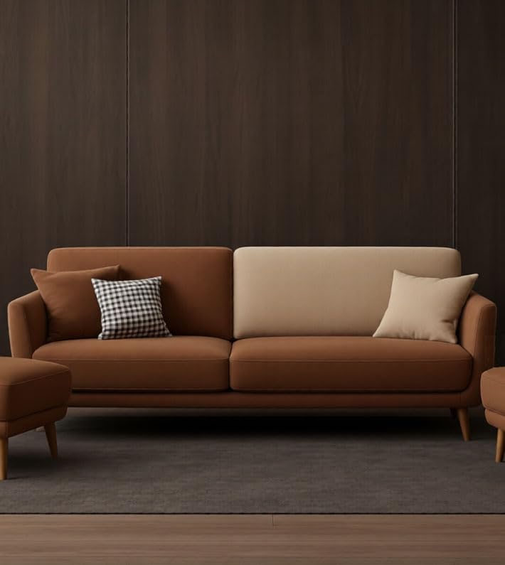 Image of A to Z Furniture Classic Chesterfield Sofa Set Luxury Chesterfield Sofa in for Home Living Room & Office (3+1+1=5 Seater Sofa Brown & Beige)