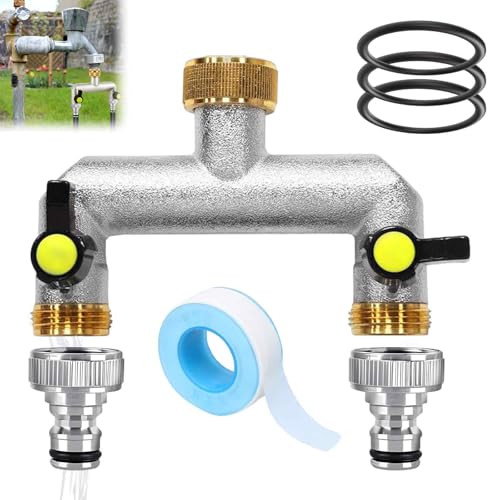 HA BIN Wasserverteiler 2fach, 2 Wege Verteiler Wasser 3/4 Zoll, Gartenschläuche & Zubehör, Hahnverbinder mit 3/4' Adapter, für Haus, Hof, Gartenschläuche, Waschmaschine