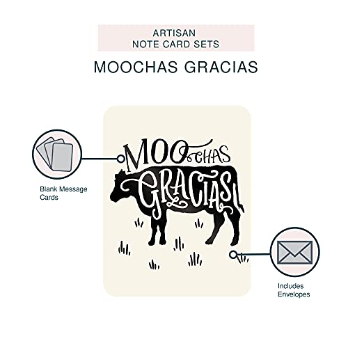 Image of Artisan Blank Note Cards by Studio Oh! - MOOchas Gracias - Pack of 8 - 4.25 inch x 5.5 inch Printed Textured Art Paper Embellished with Foil Stamping Cards and Envelopes