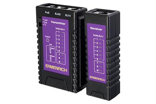 Ermenrich NetGeeks NP10 Probador de Cables PoE LAN RJ45 RJ11 Detector de Circuito Abierto/Cerrado Alimentación Identificación Midspan Endspan Transmisor Receptor Diagnóstico