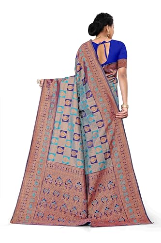 Women's Banarasi Kanjivaram Silk Sarees With Zari Jacquard Work & Blouse Piece - Image 4