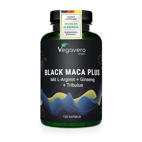 Vegavero MACA NEGRA + L-Arginina + Ginseng + Tribulus + Zinc | 8500 mg | ALTA CONCENTRACIÓN 10:1 | 2.100 mg de Extracto Puro Estandarizado | para Hombre y Mujer | Vegano & Sin Aditivos