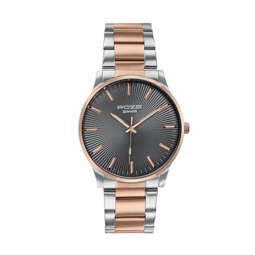 Image of Sonata Poze 8 Quartz Analog with Grey Dial IP Rose Gold Stainless Steel Strap Watch for Men - SP70053KM02W
