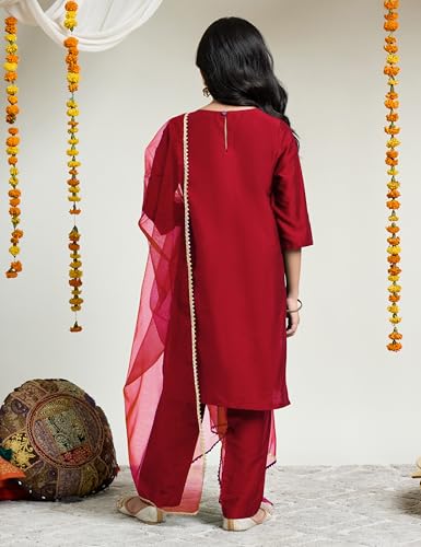 Amazon Brand - Symbol Girl's Rayon Ethnic Wear Embroidered Kurta Set with Net Dupatta - Image 3 thumbnail