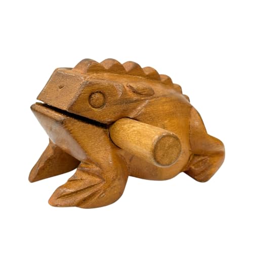 Thai Wooden Carving Percussion Musical Croaking Frog, Wooden Handicraft Instrument, Scraping Frog (5 in)