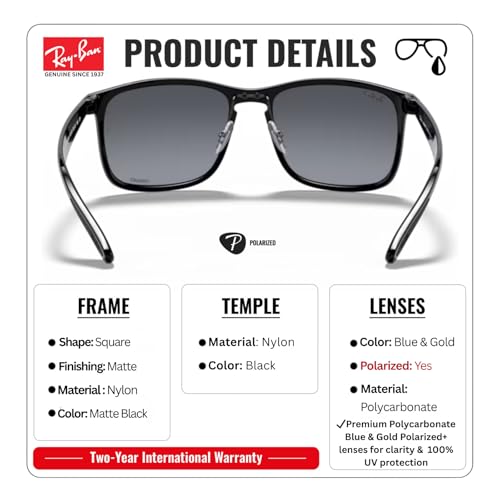 Image of Ray-Ban RB4264 CHROMANCE POLARIZED Square Shape Sunglasses for Men with Official Eyewear Kit