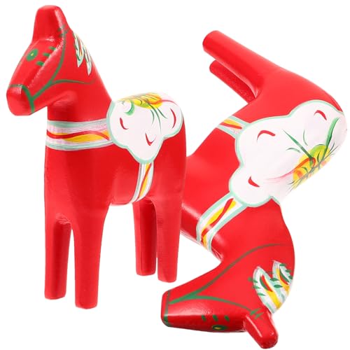 CVUTOVO 2個 北欧スル手描き木製馬置物 卓上装飾にな風水木馬 インテリアおしゃれクリスマス飾り 家用キャビネットや部屋の装飾に適用