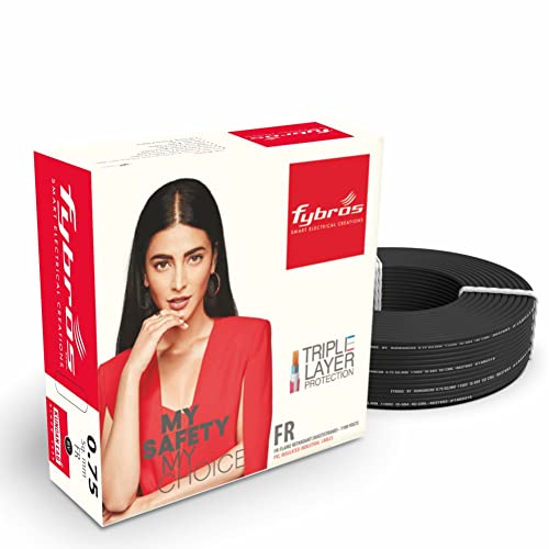 Image of Fybros by Kundan Cab PVC Insulated 0.75 Sq Mm Wire| Multistrands Flame Retardant Blue Copper Wires & Cables| Cables For wiring | 0.75 Sq Mm Black wire 90 meter| Industrial Wire Cable| Electrical Wire