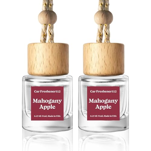 Image of C Classy Hanging Car Air Freshener 2 Pack, Mahogany Apple Essential Oil Diffuser, Long-Lasting Fragrance, Cute Glass Bottle Car Accessories for Women & Men, Made in USA