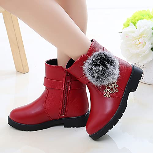 Girls Princess Shoes Winter Snow Boots Warm Sweet Bowkont Pompom Boots Anti-Slip Slip-on Lightweight Snow Booties4