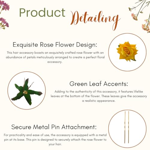 Image of Hair Flare Artificial Plastic & Metal Rose Flower with An Abundance of Petals Design Hairpin /Hair Clip /Judabun | Bridal Hair Accessories, Wedding, Festival for Women & Girls - 2700, Set of 2