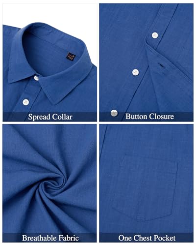 Image of J.VER Mens Linen Shirt Short Sleeve Button Down Casual Summer Shirts | Cotton Linen, Untucked, Big Tall, from Beach Camp Vacation, Cruise Fishing, Work Office, to Wedding Party Family, with Pocket