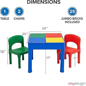 Play Platoon 5 in 1 Kids Activity Table and Chair Set- Stem Table for Toddlers, Building Block, Craft & Sensory Tables for Toddlers with 2 Chairs & 25 XL Blocks - Yellow Red Green Play Platoon 5 in 1 Kids Activity Table and Chair Set Stem Table for Toddlers Building Block Craft Sensory Tables for Toddlers with 2 Chairs 25 XL Blocks Yellow Red Green