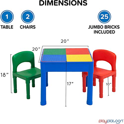 Play-Platoon-5-in-1-Kids-Activity-Table-and-Chair-Set-Stem-Table-for-Toddlers-Building-Block-Craft-Sensory-Tables-for-Toddlers-with-2-Chairs-25-XL-Blocks-Yellow-Red-Green Play Platoon 5 in 1 Kids Activity Table and Chair Set Stem Table for Toddlers Building Block Craft Sensory Tables for Toddlers with 2 Chairs 25 XL Blocks Yellow Red Green