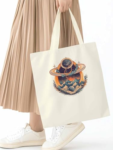 Canvas Tote Bag, Funny Planet Aesthetic Canvas Tote Handbags for Women Shoulder Bag Mountain Leaves2