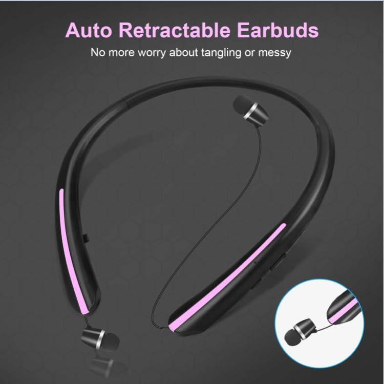 Wireless Bluetooth Neckband Headphones Auto Retractable Earbuds,CVC8.0 Noise Cancelling,IPX6 Waterproof Earphones,16 Hrs HD Talktime Soft Silicone Material for Working,Black - Image 7