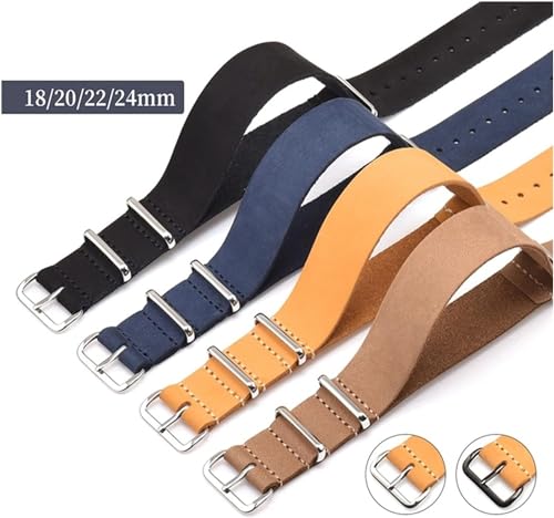 Bracelet de montre en cuir véritable bleu 24mm interchangeable pour homme femme avec boucle - 2