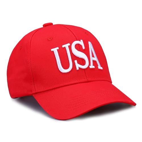 Image of USA Trucker Hat for Men & Women American Flag Cap Adjustable Baseball Cap Mesh Snap Patriotic 3D Embroidered Cap