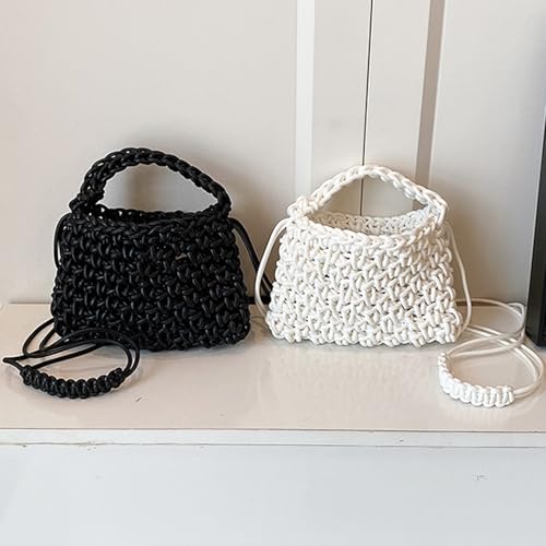 Bolso Tote tejido para mujer estilo bohemio negro miniatura 6