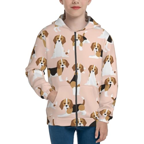 Beagle Dog On Brown Kids Pullover Hoodies Boys Zip Up Sweatshirts Girls Athletic Clothes with Pocket3