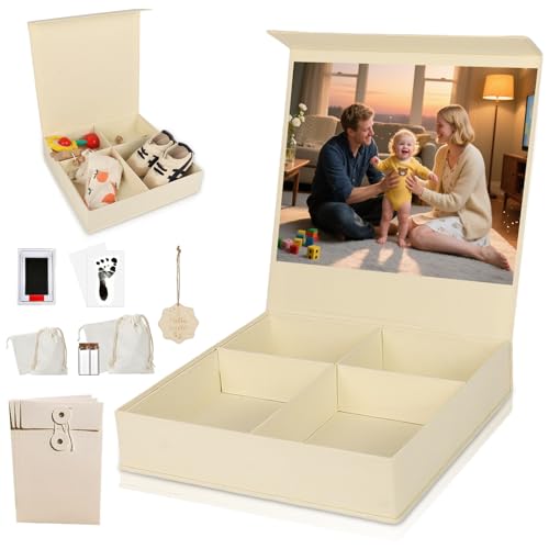 Baby Keepsake Box, Newborn Keepsake Box with 5 Additional Items,Baby Memory Box for Baby Girl & Boy for Store First Memories - New Parents Gifts, Baby Shower (Light Yellow)