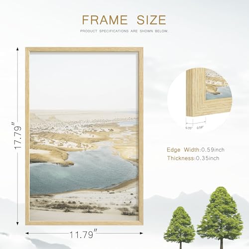 Image of 11x17 Picture Frame Set of 4, Natural Solid Wood Picture Frames, Display 11x17 Photos without Mat, Horizontal or Vertical Wall Mounting Poster Frame, Oak Wood Grain