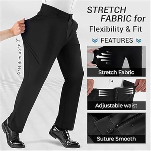 Calormas Timelessflex - Men's High Stretch Straight Fit Pants, Casual Suit Pants, Black, Size 29-402