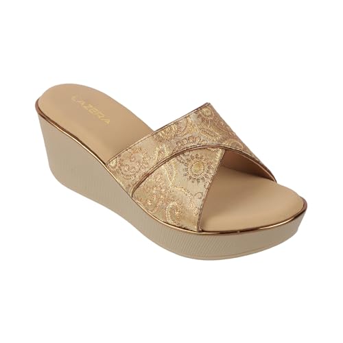 Image of Lazera Platform Wedge Sandals|Sandals for Women|Platform Heels|Floral Brocade Synthetic|Slip On|Regular Fit|2.5 Inch Heel