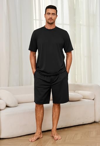 U2SKIIN Mens Pajamas Set, Short Sleeve Pajama Set for Men Summer Loungewear Lightweight Soft Mens Pjs Lounge Set with Pockets4