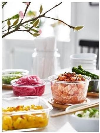 Image of Ikea 365+ Food container with lid, round glass /bamboo, 600 ml
