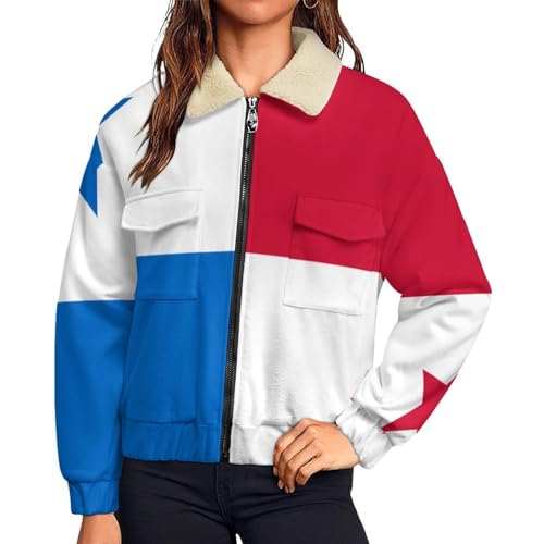 Veste polaire femme drapeau panaméen en sherpa chaud à manches longues et fermeture éclair
