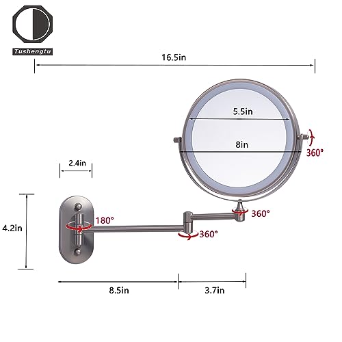 Espejo para maquillaje con luz recargable y soporte de pared miniatura 4