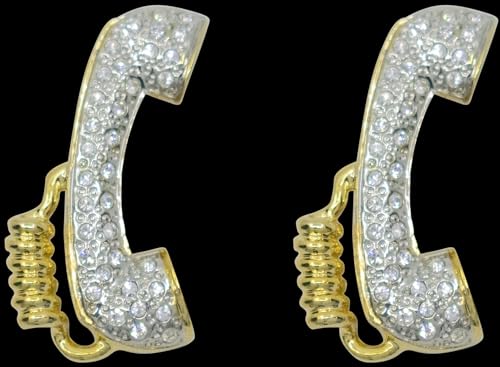 Image of Stephanie Imports Set of 2 Brooch Lapel Pins With Rhinestones (Silver & Gold Phone)