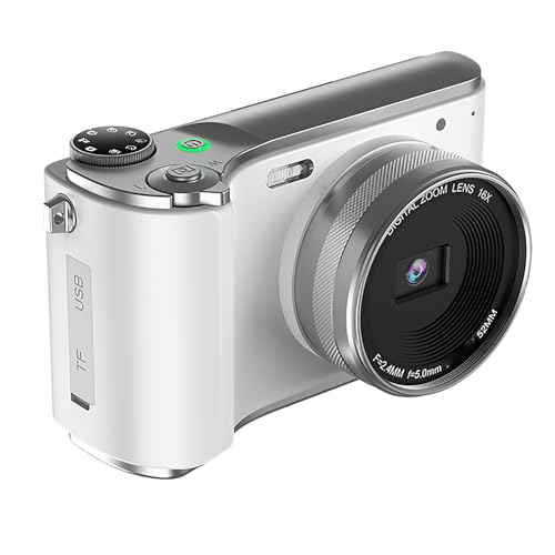 Oreilet Cámara Digital, 64MP 4K 16x Zoom Vintage CCD Vlogging Cámara, Pantalla Abatible de 3,0 Pulgadas, Filtros, Grabación en Bucle, para Entusiastas Fotografía, Niños y Niñas (White)