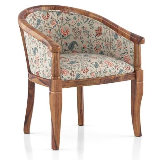 HM ART CREATIONS Solid Wood Chair Wooden Single Seater Sofa Chair for Living Room, Bedroom, Outdoor & Indoor - Teak & Calico Floral