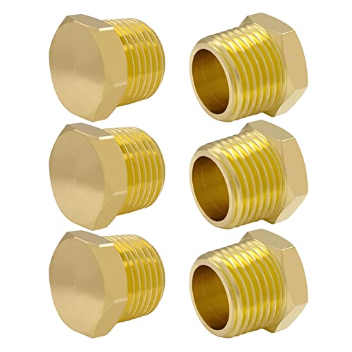 Hooshing - Hooshing 1/2" NPT Male Pipe Plug Hex Head Brass Pipe fitting 6 Pack