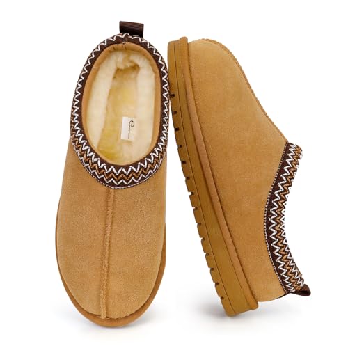 EVELLYHOOTD Slipper for Women Men Suede Braided Flat Mini Boots with Fluffy Fur Lining Short Ankle...