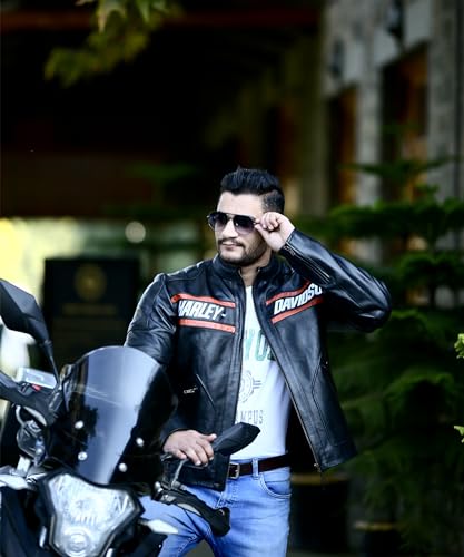 TJVZ Mens Black Leather Jacket 100% Genuine Cowhide Leather Biker Jacket for Men