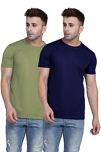 Image of TQH Men Dri Fit Polyester Half Sleeve Round Neck Multicolor t Shirts - Combo Set of 2