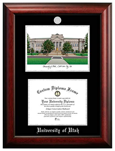 NCAA Utah Utes Unisex Silver Medallion Frame University of Utah 11w x 8.5h Silver Embossed Diploma Frame with Campus Images Lithograph, Brown, One Size