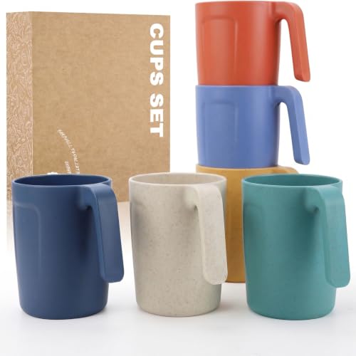 Wrova Mug Set of 6-16 OZ Unbreakable Coffee Cups Tea Mugs Reusable Plastic Cups Dishwasher & Microwave Safe Plastic Glasses for Kitchen - Multi