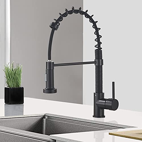 Wasserhahn Küche Küchenarmatur Schwarz JUNSOTTOR mit Brause Ausziehbar Wasserhahn 360° schwenkbar Spültischarmatur, Mischbatterie aus Messing Einhebelmischer Spültischbatterie Cover